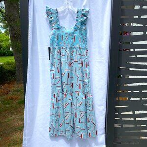 Tuckernuck Sundress Size XL NWT Bluegreen with red and white